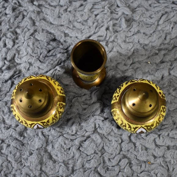 Vintage Brass Krishna Salt and Pepper Shaker with Toothpick Holder Set - Picture 5 of 15